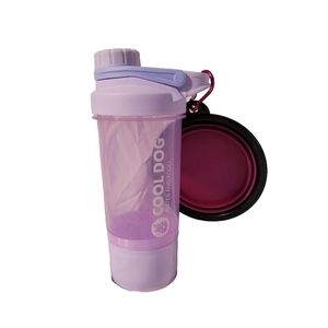 NEW Cool Dog Water Bottle w Treat Compartment & Collapsible Bowl Plastic PURPLE